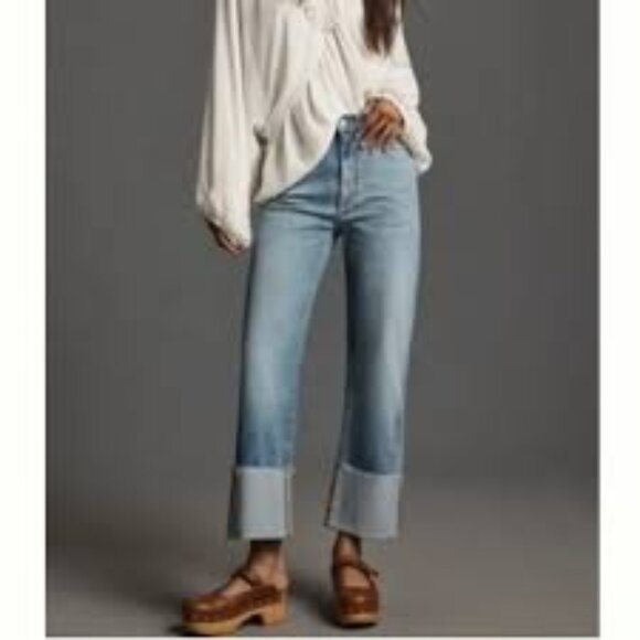 The Scotty Cuffed High-Rise Straight-Leg Jeans by Pilcro - Picture 1 of 6